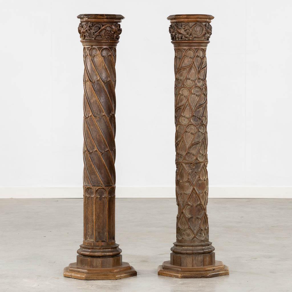 Pair of Antique Wood Carved Gothic Revival Architectural Columns