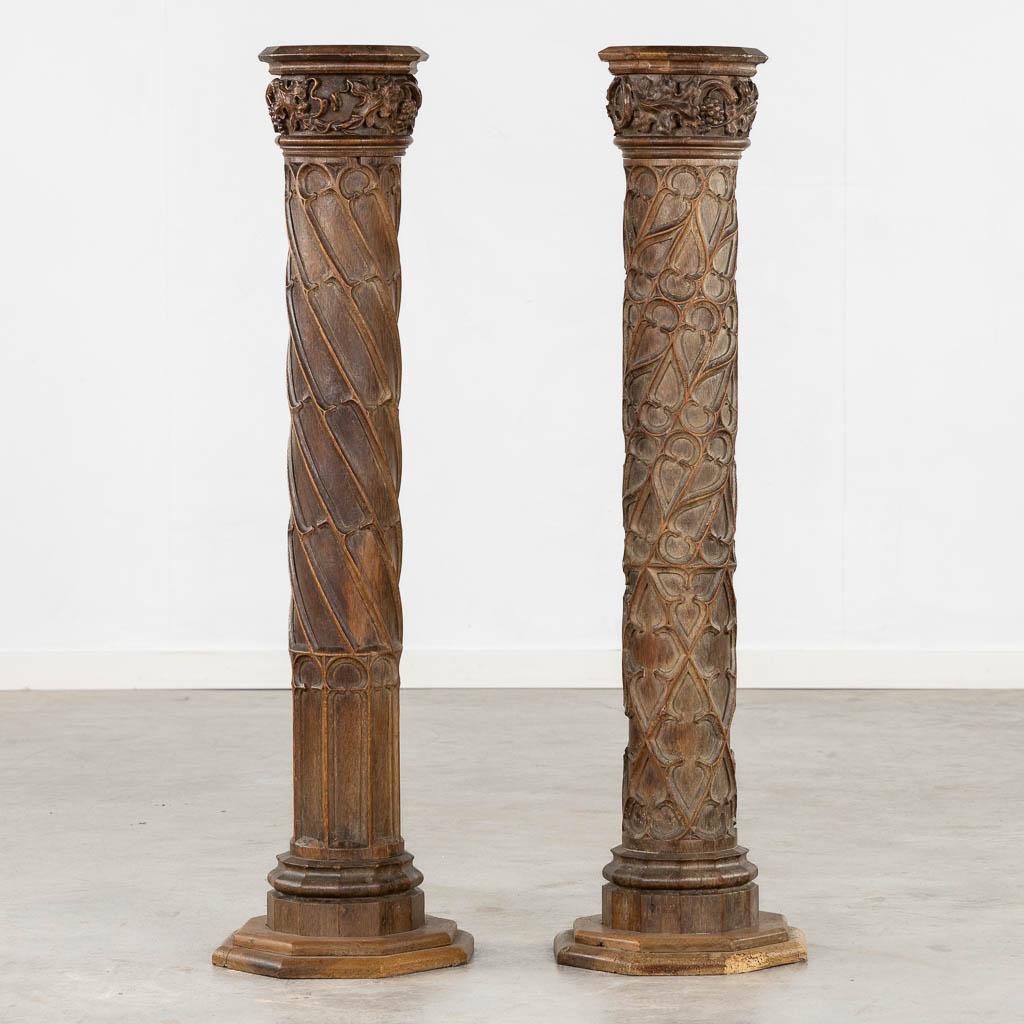 Pair of Antique Wood Carved Gothic Revival Architectural Columns