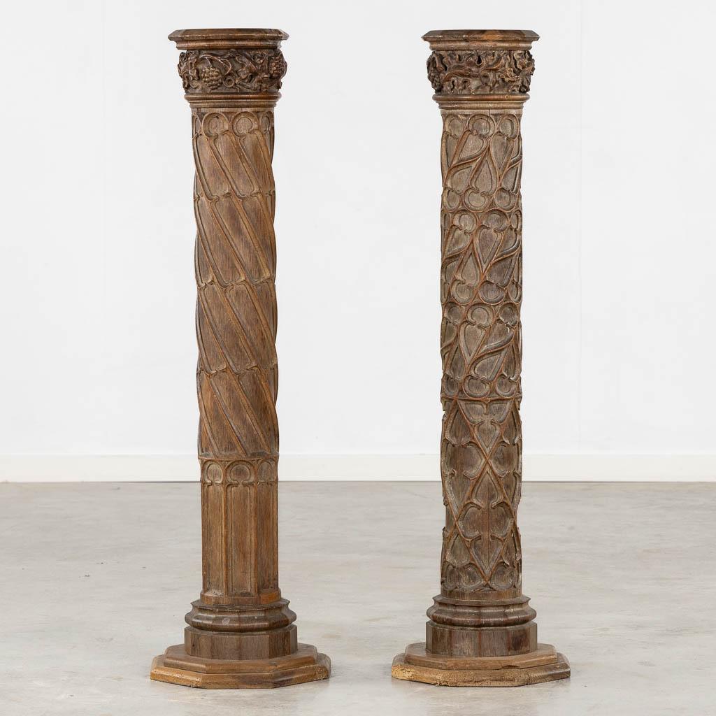 Pair of Antique Wood Carved Gothic Revival Architectural Columns