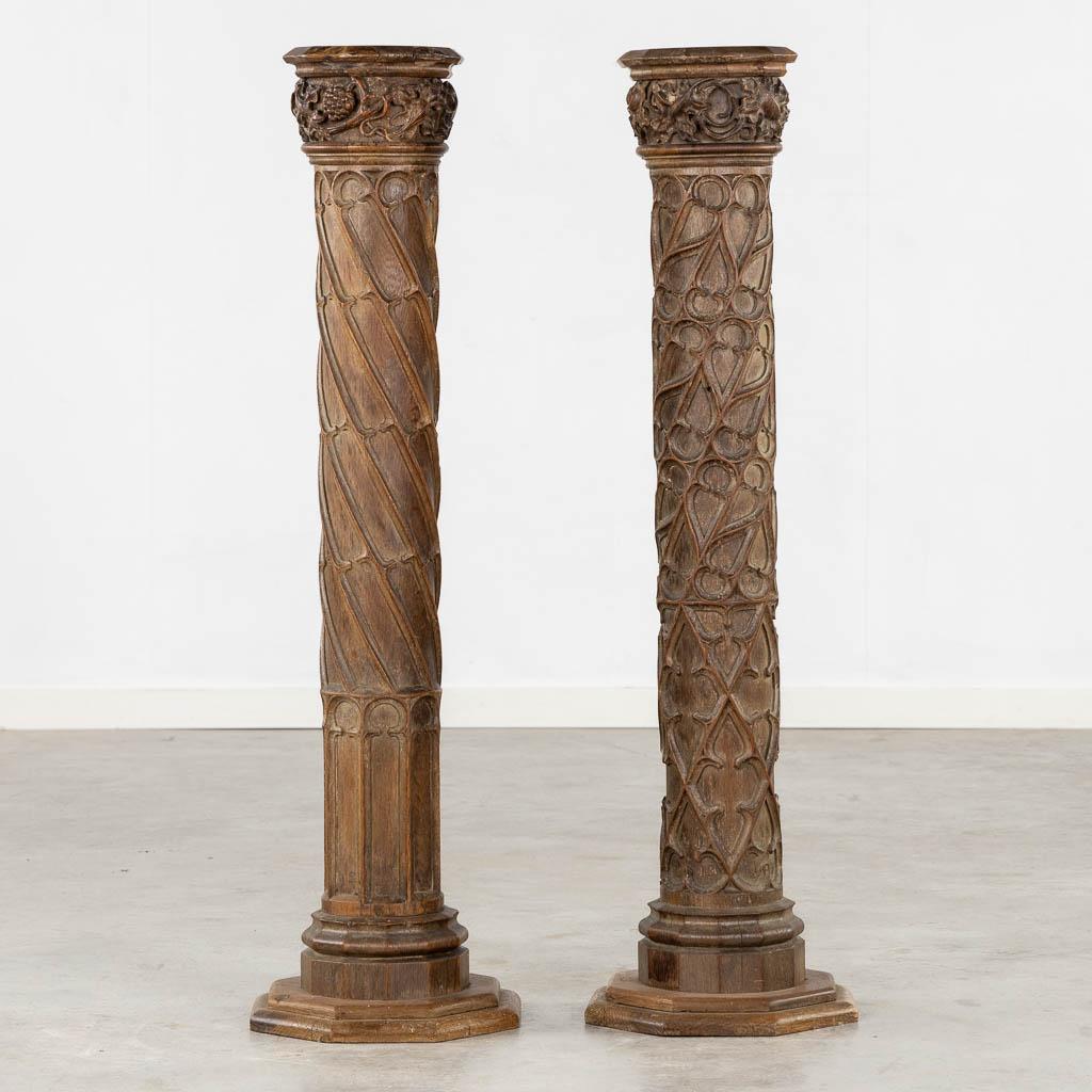 Pair of Antique Wood Carved Gothic Revival Architectural Columns
