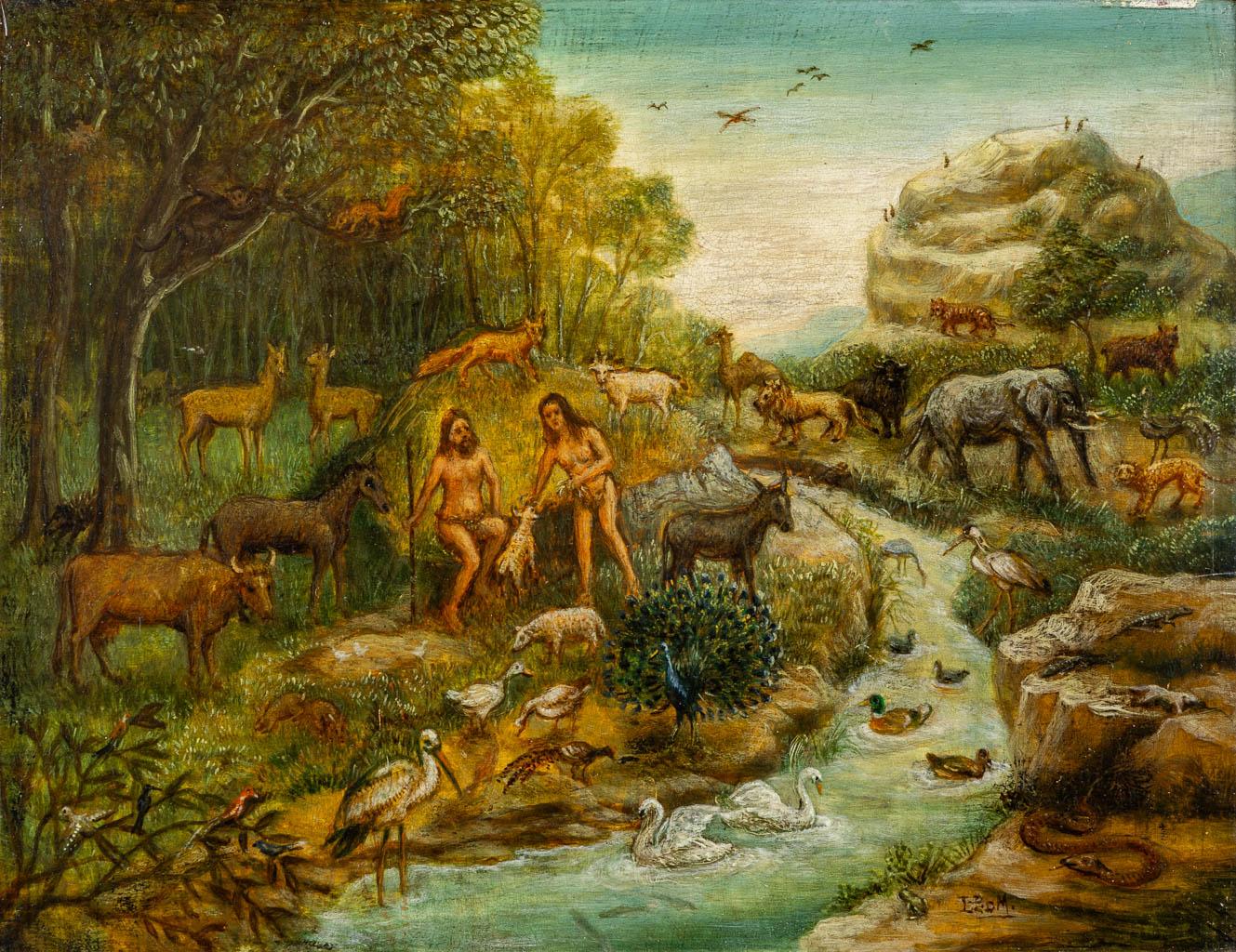 Antique Adam and Eve painting from Europe