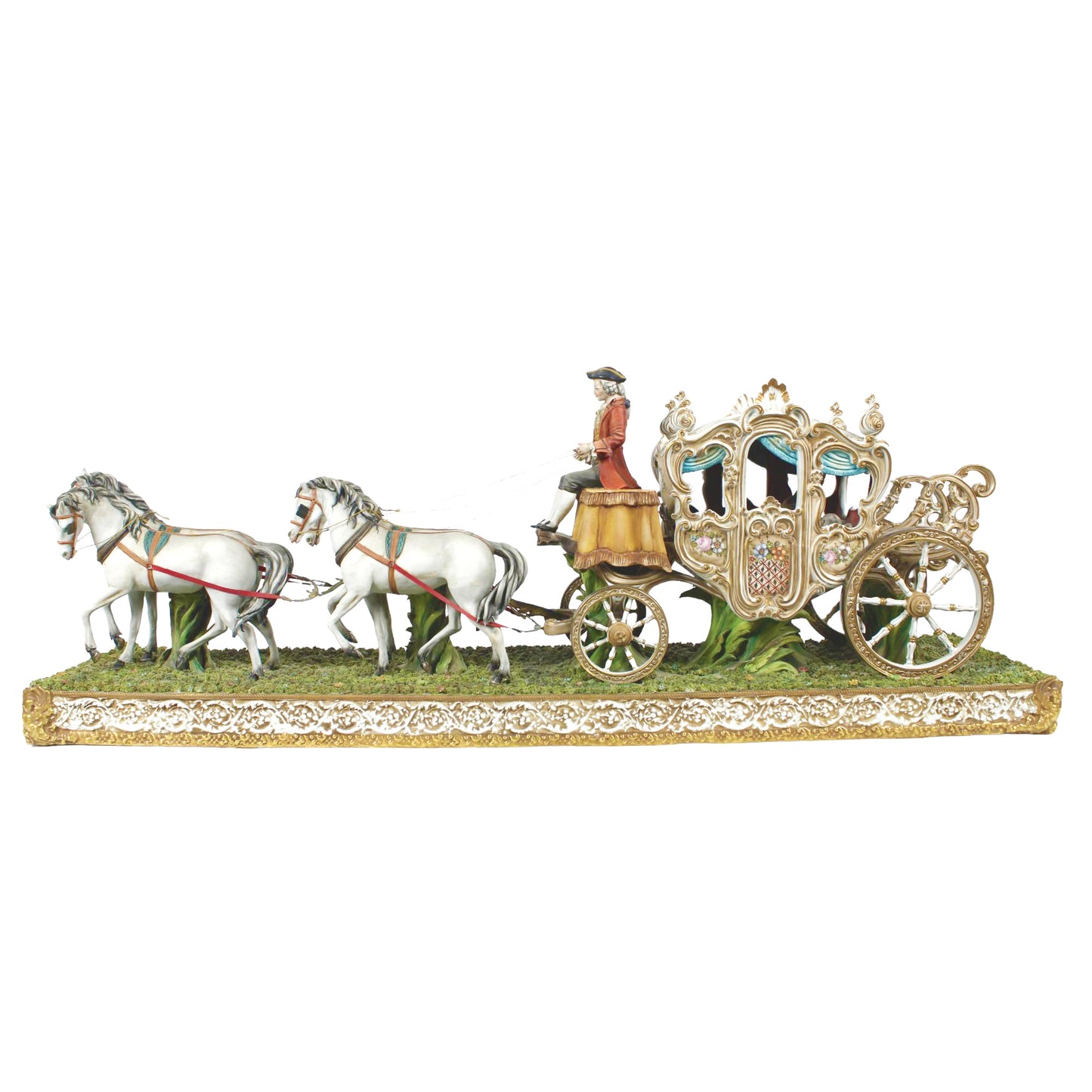 Rare Vintage Monumental Porcelain Horse Drawn Victorian Carriage Centerpiece Group