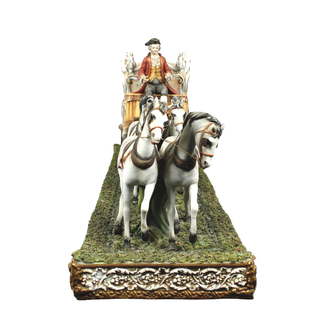 Rare Vintage Monumental Porcelain Horse Drawn Victorian Carriage Centerpiece Group