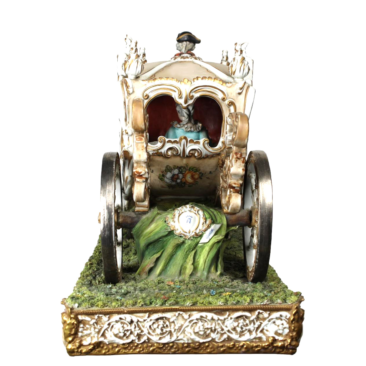 Rare Vintage Monumental Porcelain Horse Drawn Victorian Carriage Centerpiece Group