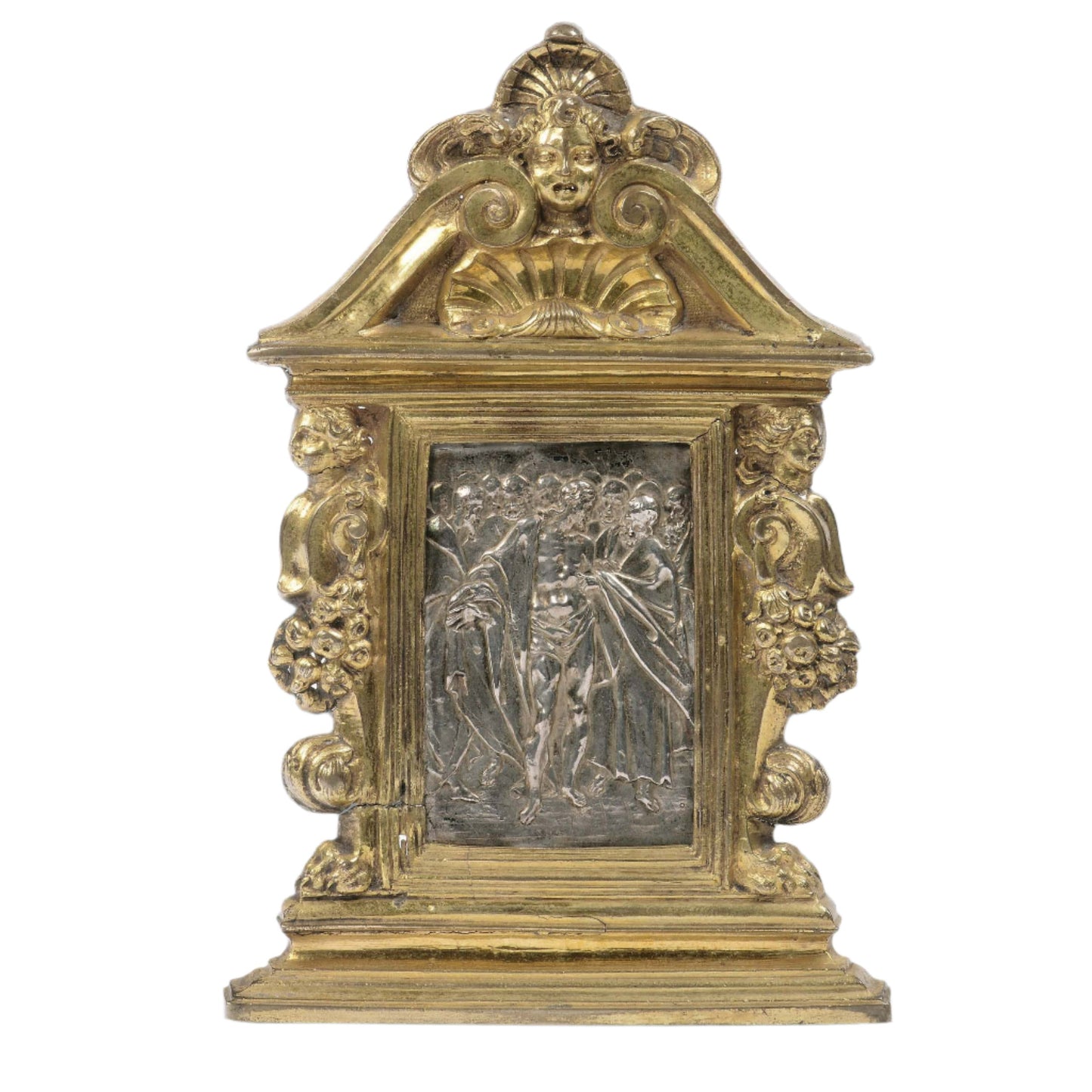 A silver and gilt bronze pax by Antonio Gentili of Doubting Thomas