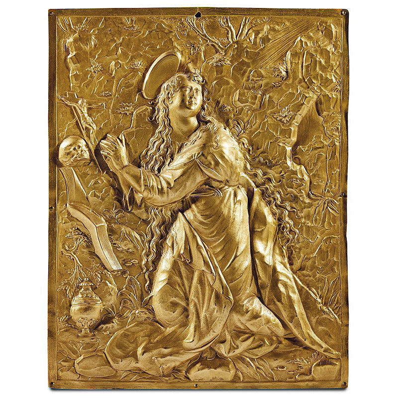 An exceptional gilt copper relief of the Penitent Mary Magdalene