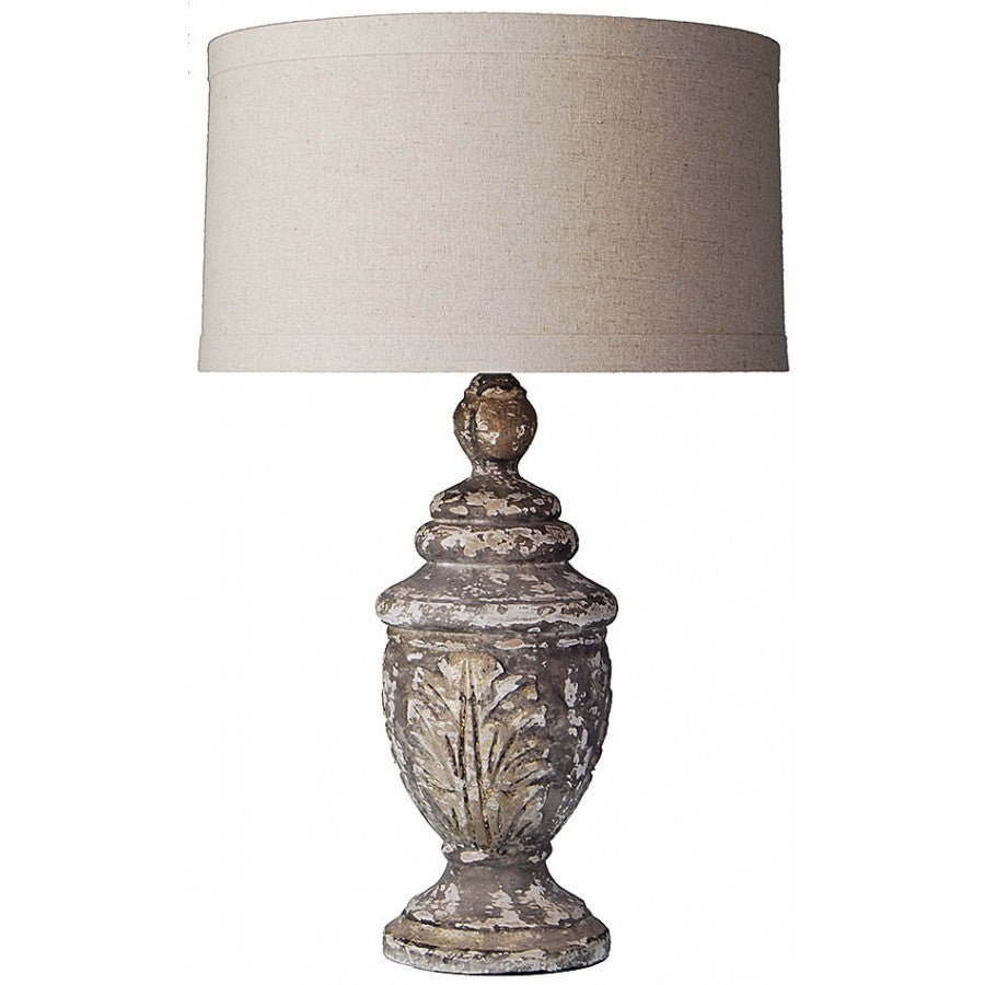 Provence Home - Hand Carved Wood Table Lamp with distressed brown/cream finish with gold accents - ZH030