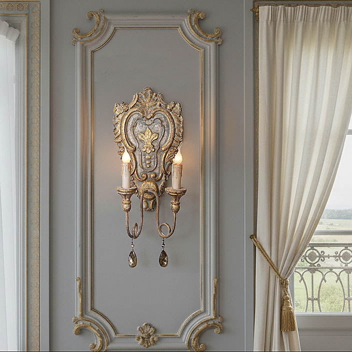 Pair of Traditional Style Antique Reproduction Fleur-de-Lys Motif Sconces